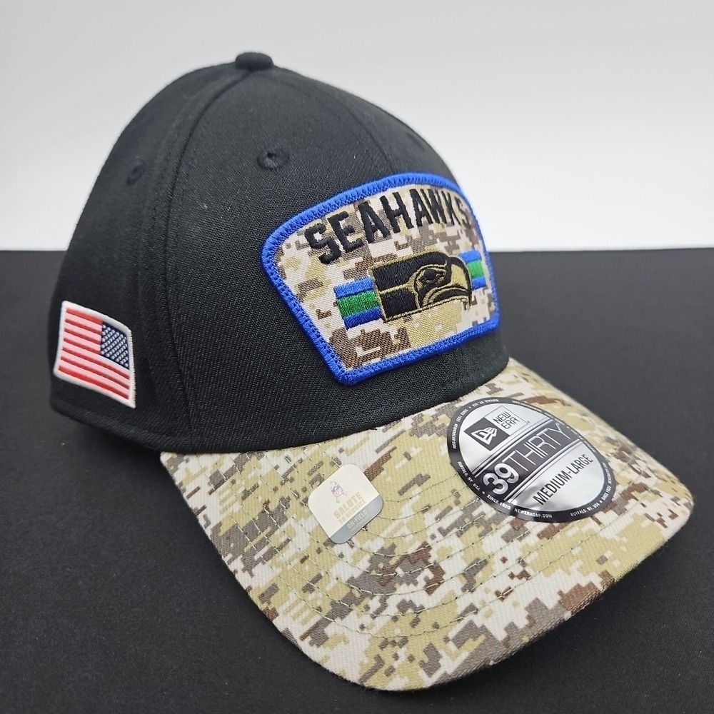New Era 39THIRTY Seattle Seahawks  Salute To Service Black/Camo Hat‎ Cap NFL New